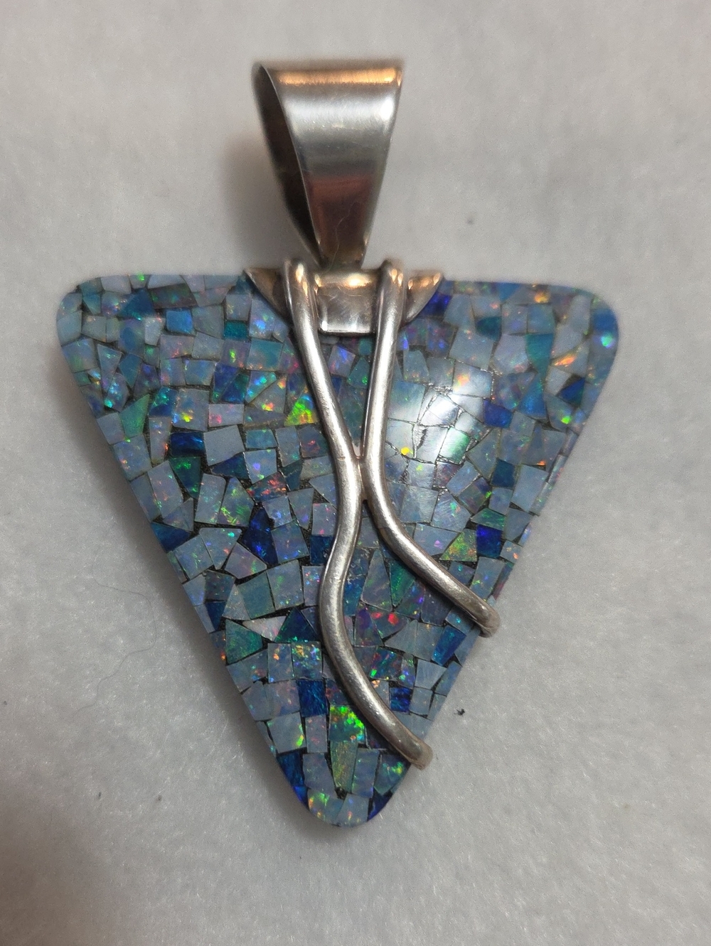 Jay King, Reversable Sterling Silver Blue Mosaic Opal Triangle Pendant